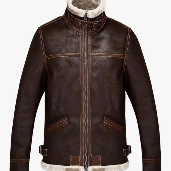NWOT Mens Brown Leather Jacket Motorcycle Bomber Cosplay Costume Winter Outfit M